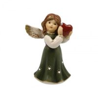 Figurka Anioł 8,5cm zielona z sercem i kryształkiem Goebel